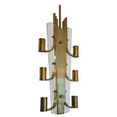 Mid Century Glass and Brass Italian Chandelier 3