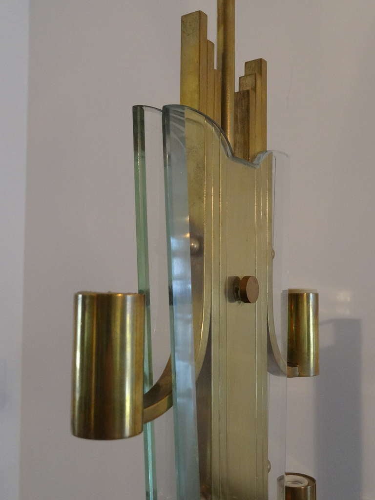 Mid Century Glass and Brass Italian Chandelier 1