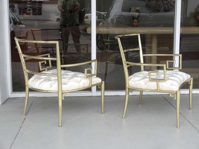 American Pair of Brass Armchairs with Greek Key by Mastercraft
