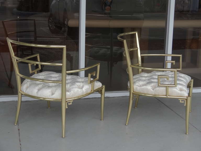 Pair of Brass Armchairs with Greek Key by Mastercraft In Excellent Condition In Miami, FL