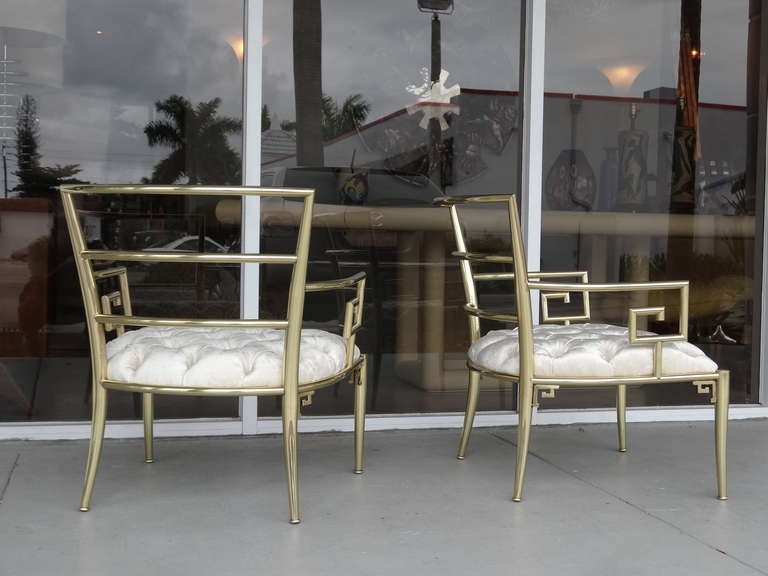 Mid-20th Century Pair of Brass Armchairs with Greek Key by Mastercraft
