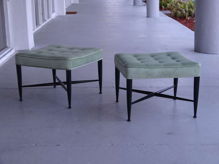 A rare pair of Dunbar stools. Comfortable, handsome and so versatile.
