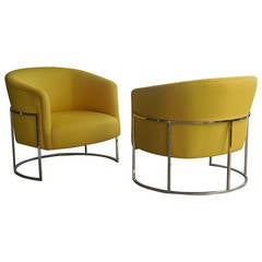 Pair of Yellow Barrel Chairs by Milo Baughman