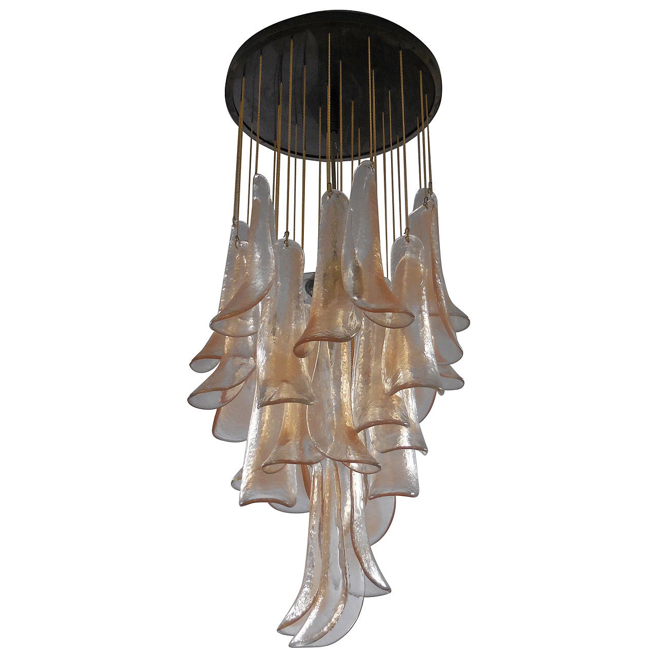 Organic Art Glass and Bronze Mazzega Chandelier