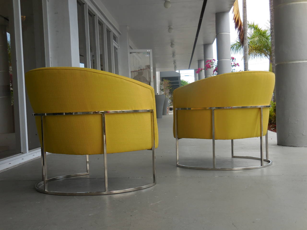 American Pair of Yellow Barrel Chairs by Milo Baughman