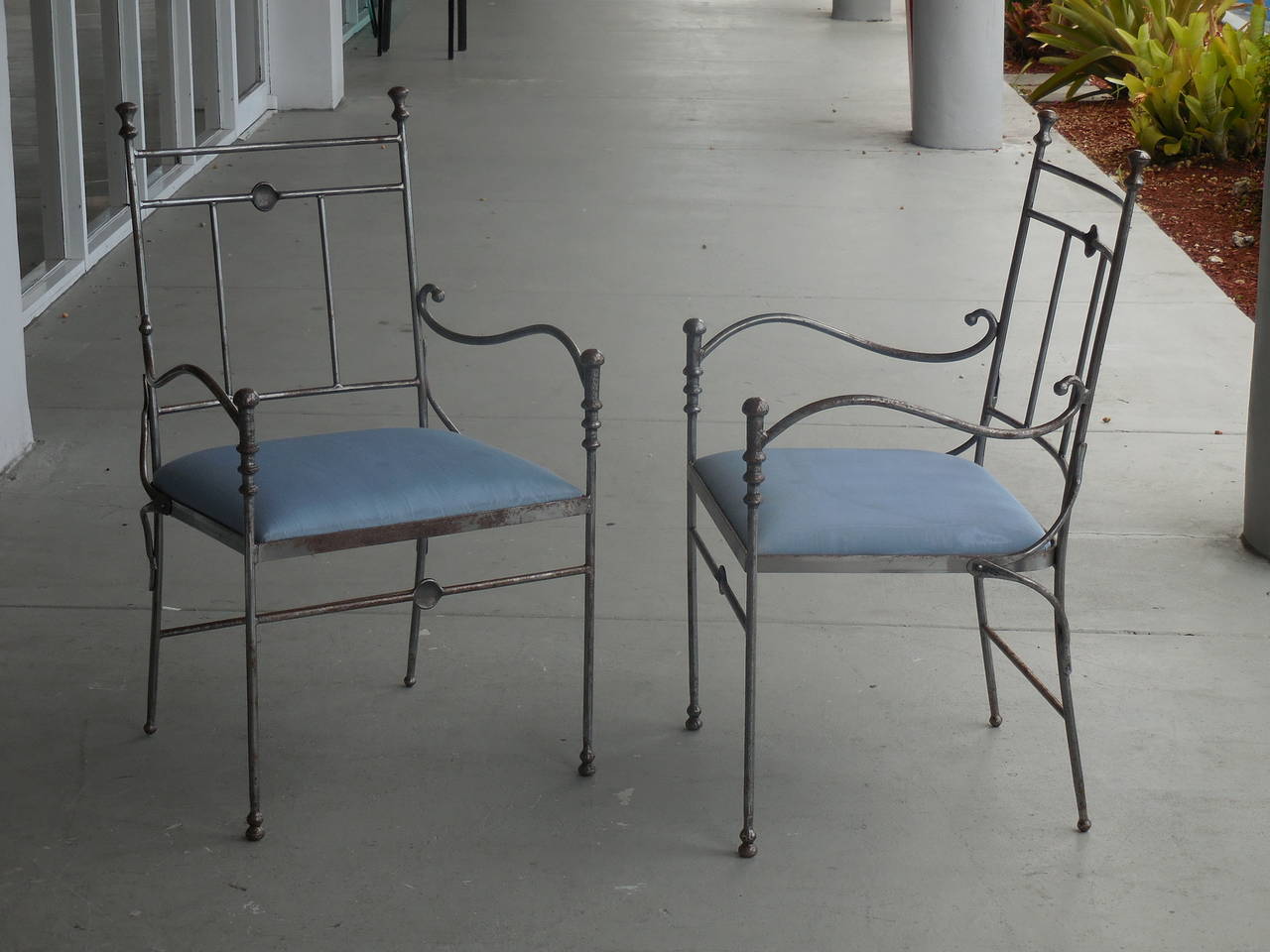 Italian Pair of Steel Chairs in the Manner of Giacometti