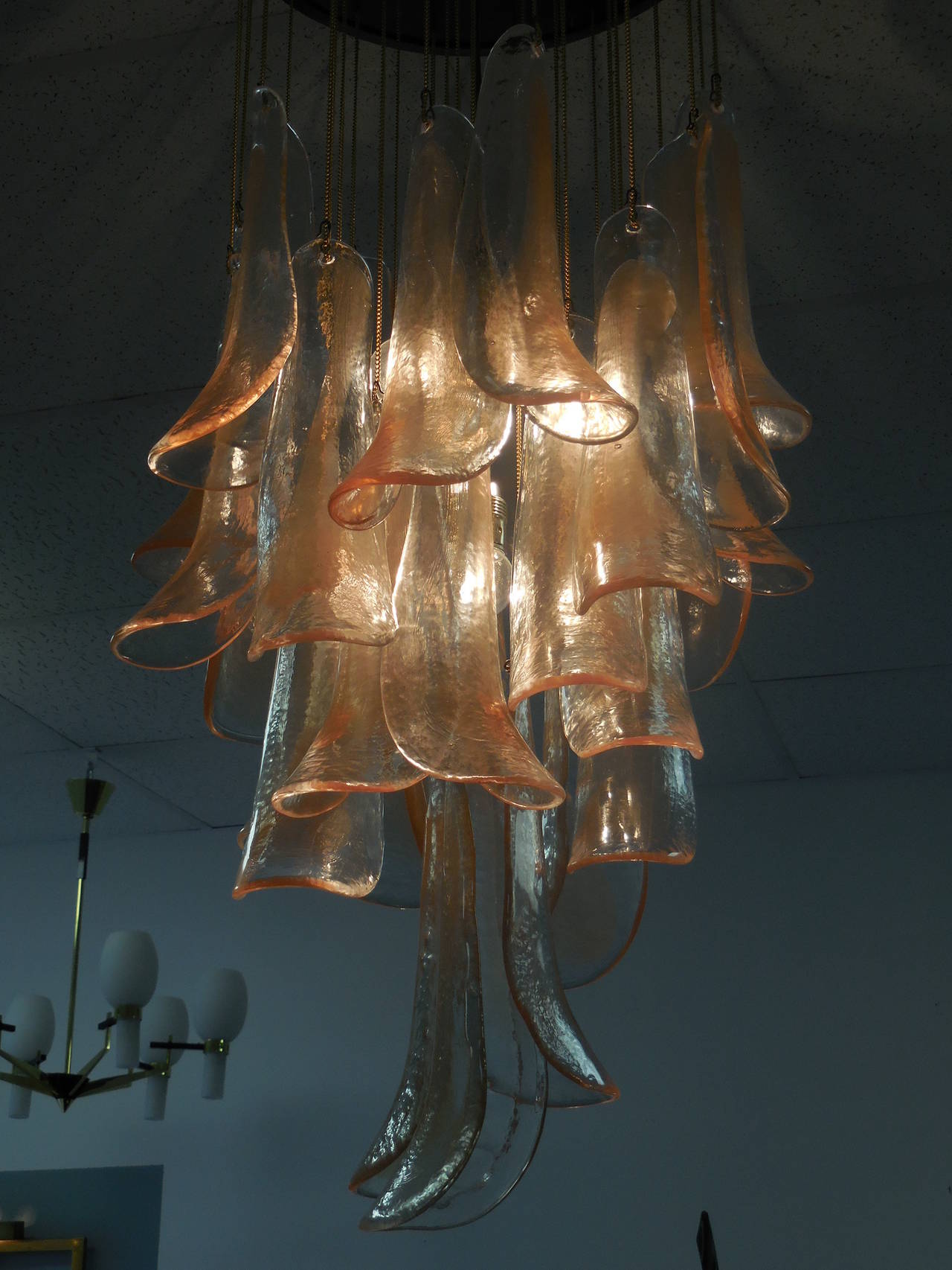 Organic Art Glass and Bronze Mazzega Chandelier 2