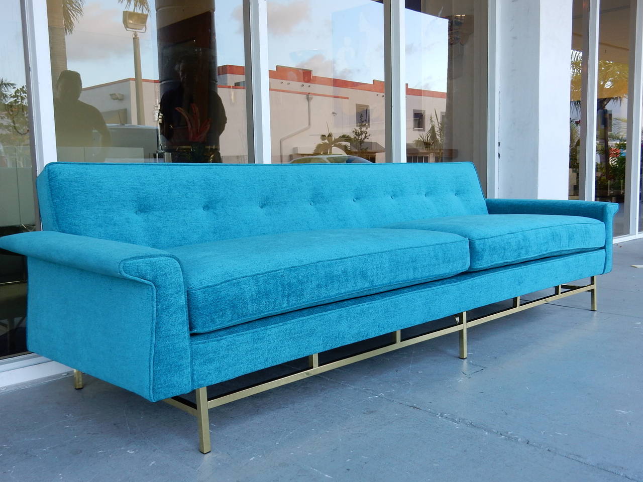 American Mid Century Sofa with Brass Base