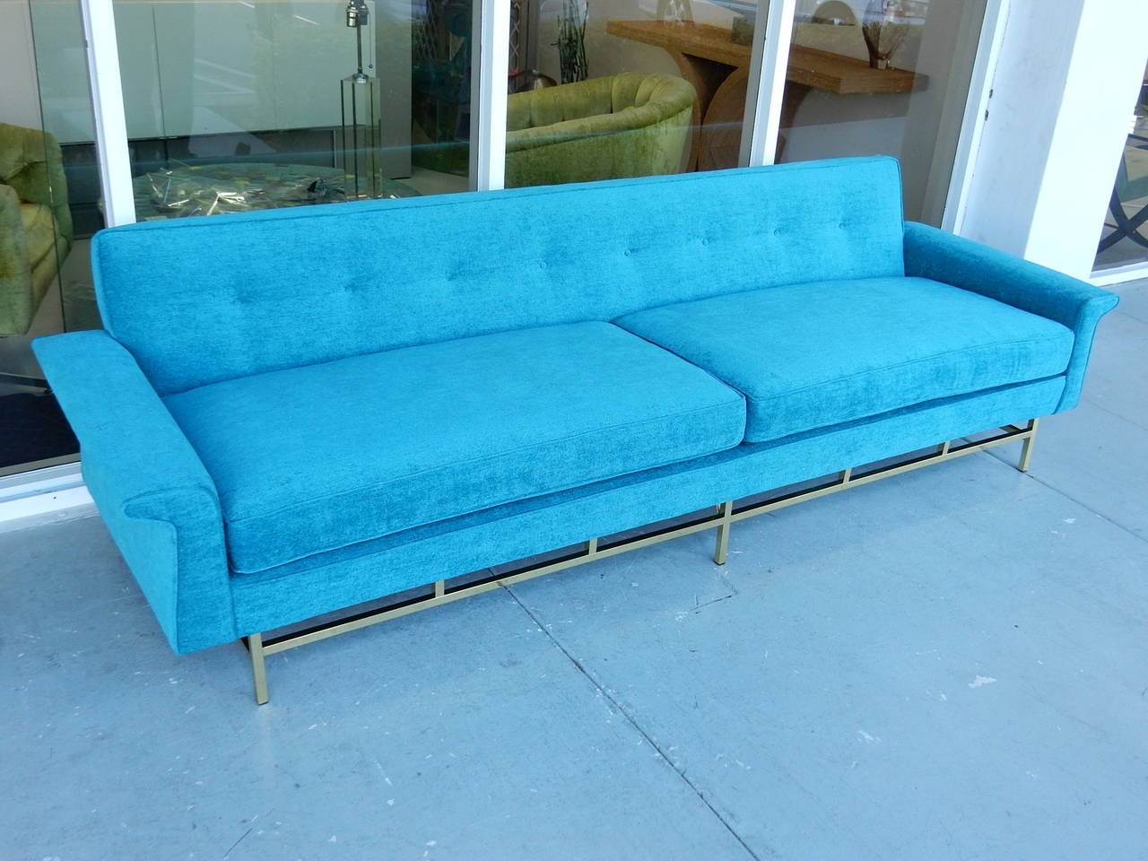 Mid Century Sofa with Brass Base In Excellent Condition In Miami, FL