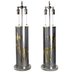 Pair Pewter and Brass Lamps, 1960s