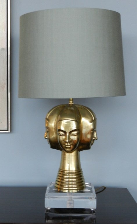 1970s Surrealist Brass Lamp with 4 Faces