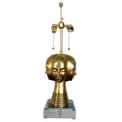 1970s Surrealist Brass Lamp with 4 Faces