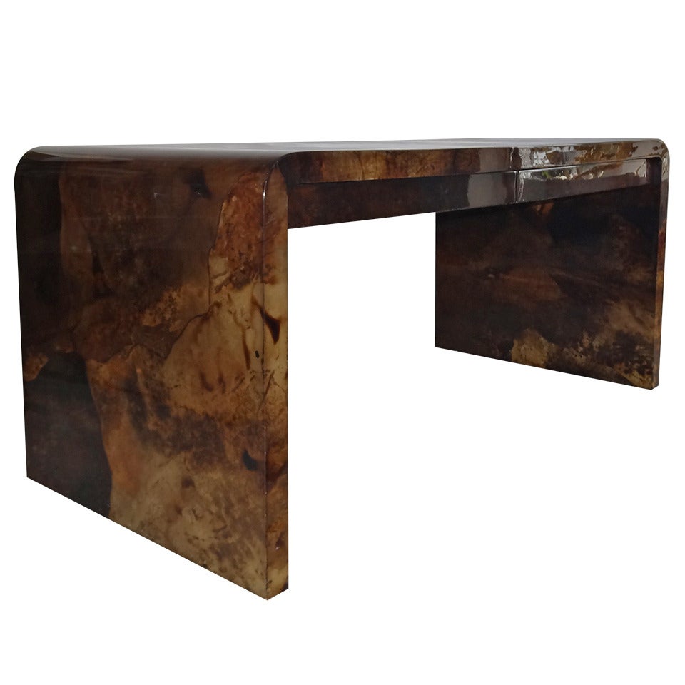 Spectacular Tortoise Goat Skin Desk by Karl Springer