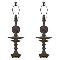 Vintage Pair of Bronze Lamps by Tom Corbin