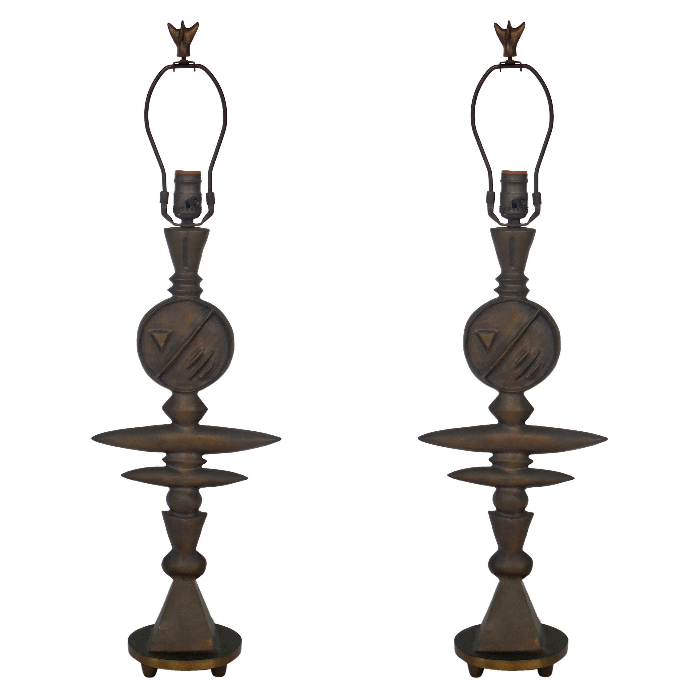 Pair of Bronze Lamps by Tom Corbin