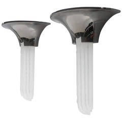 Pair of Gun Metal and Lucite Sconces by Karl Springer