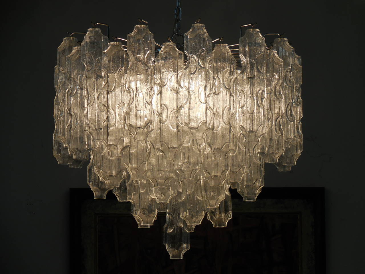 Large 1960s Chandelier with Abstract Sculptural Glass For Sale at 1stDibs
