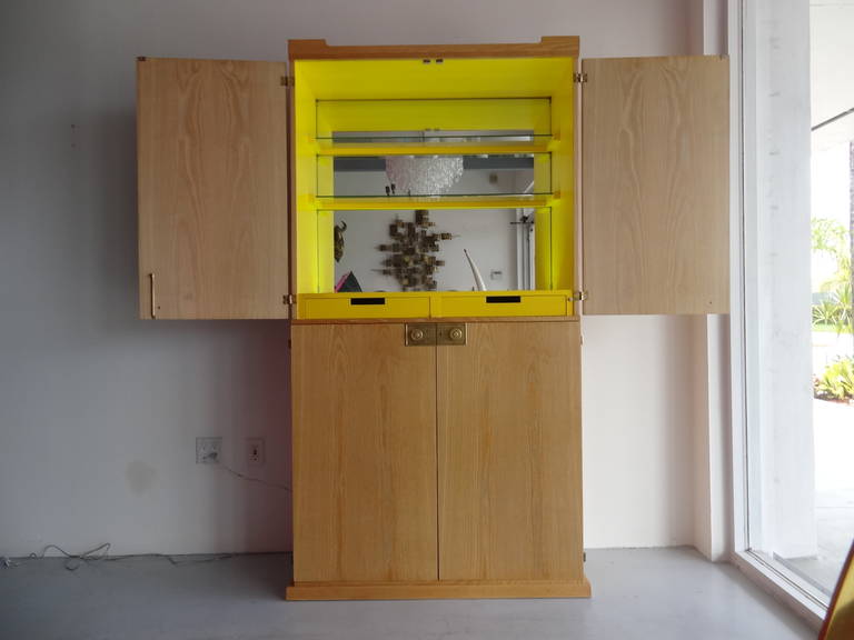 Yellow and Cerused Oak Bar Cabinet by Tommi Parzinger In Excellent Condition In Miami, FL