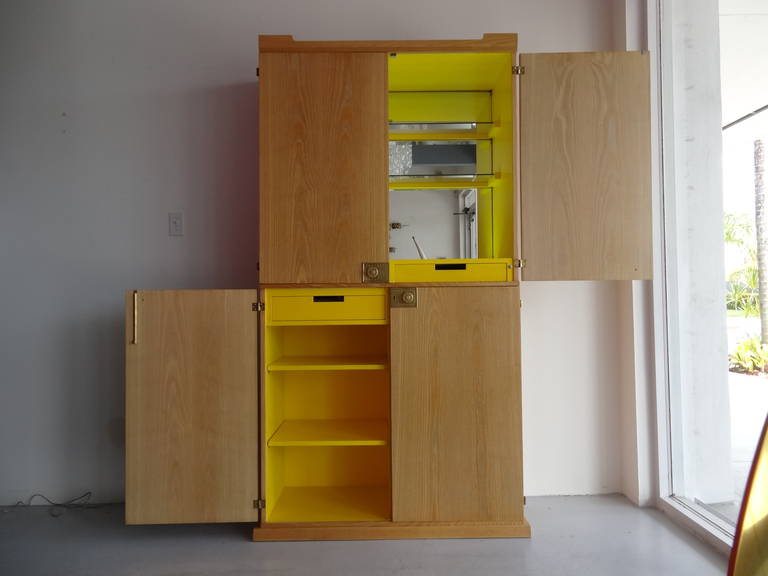 American Yellow and Cerused Oak Bar Cabinet by Tommi Parzinger