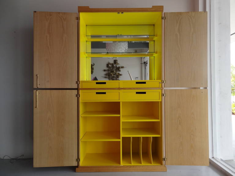 Mid-20th Century Yellow and Cerused Oak Bar Cabinet by Tommi Parzinger