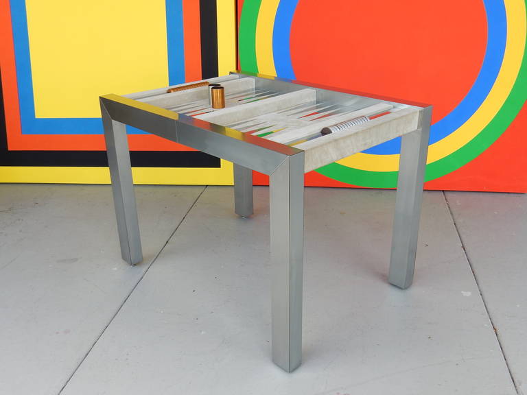 Italian Stainless Steel Backgammon Game Table by Pace