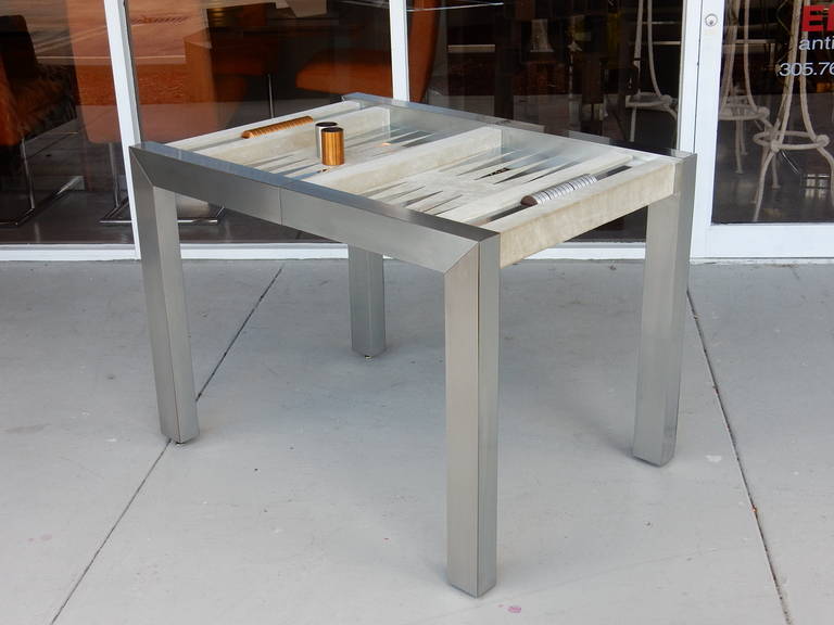 Stainless Steel Backgammon Game Table by Pace In Excellent Condition In Miami, FL