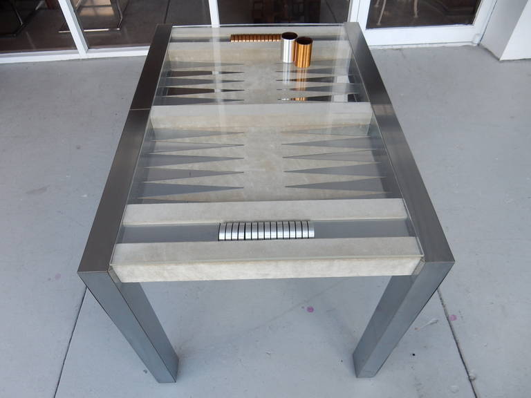 Late 20th Century Stainless Steel Backgammon Game Table by Pace