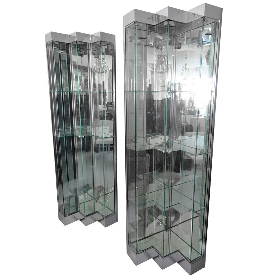 Pair of Chrome and Mirror Vitrines by Ello