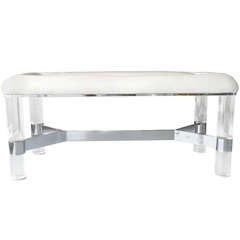 Stainless Steel and Lucite Bench by Karl Springer