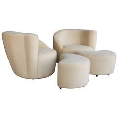 Pair of Swivel Chairs and Ottomans by Vladimir Kagan