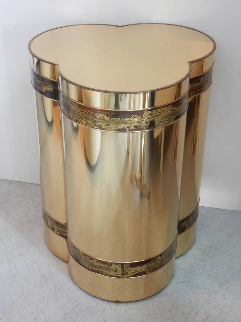 Polished brass with iconic Bernhard Rohne acid etched decoration. 36