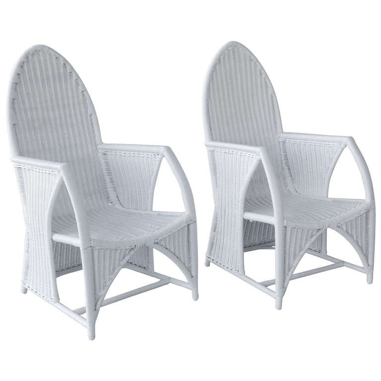 Pair of Mid Century White Wicker Chairs at 1stdibs