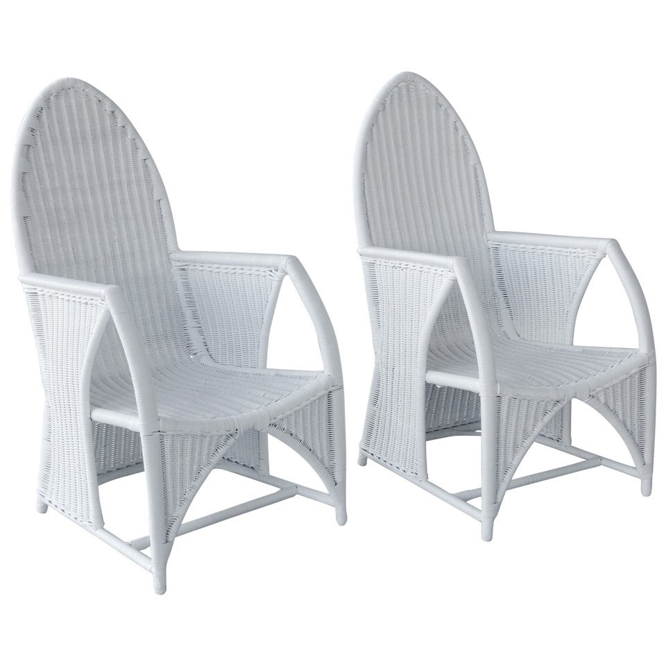 Pair of Mid Century White Wicker Chairs at 1stDibs
