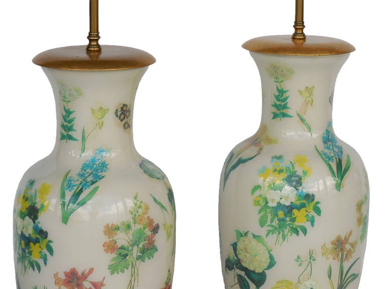 American Pair of Botanical Lamps by Mario Buatta for Frederick Cooper, 1991