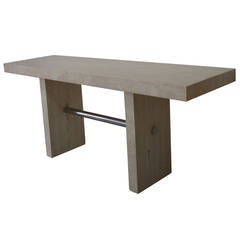 Solid Travertine Marble and Stainless Steel Console, 1970s