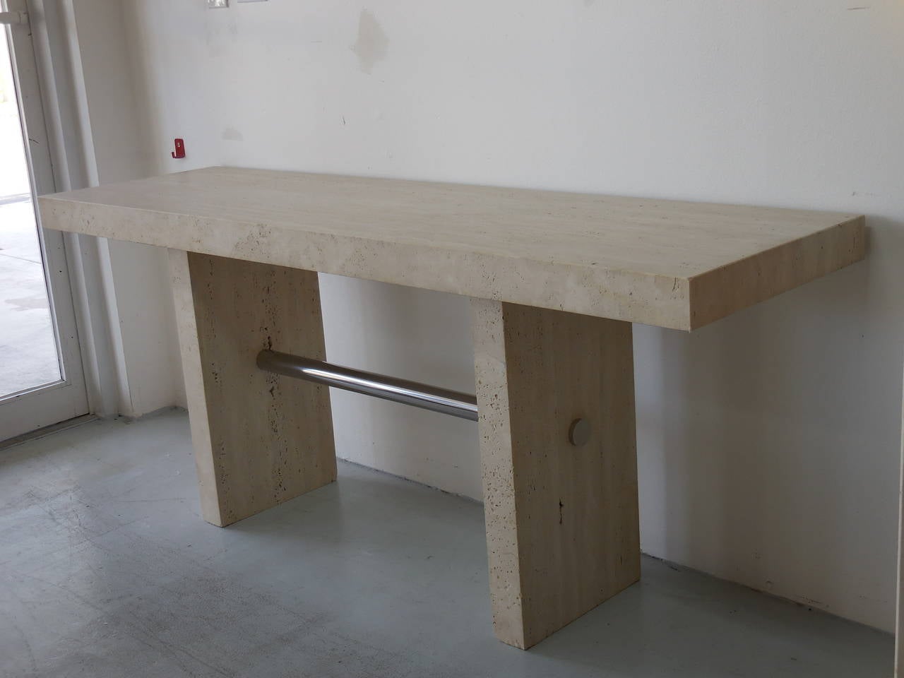 Solid Travertine Marble and Stainless Steel Console, 1970s