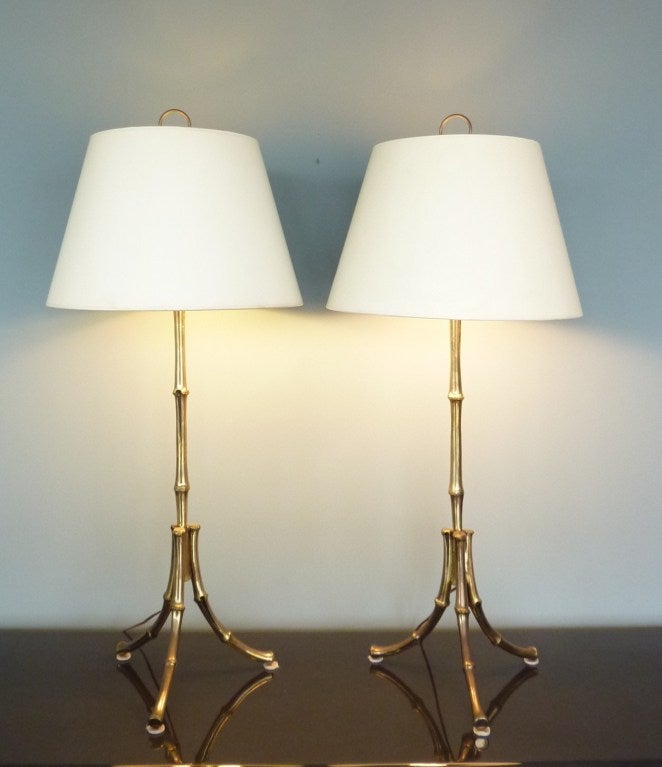 Pair of Maison Jansen Faux Bamboo Lamps