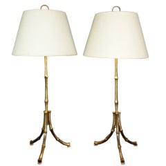 Pair of Maison Jansen Faux Bamboo Lamps