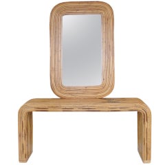 70s Italian  Bamboo Console & Mirror