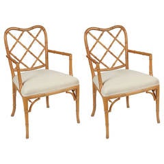 Pair of Natural Wood Chippendale Faux Bamboo Chair