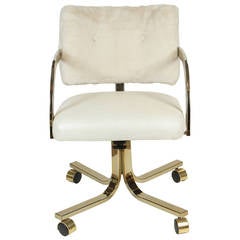 White Swivel Vinyl and Faux Fur Chair on Wheels