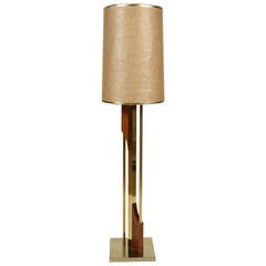 Geometric Wood and Brass Table Lamp