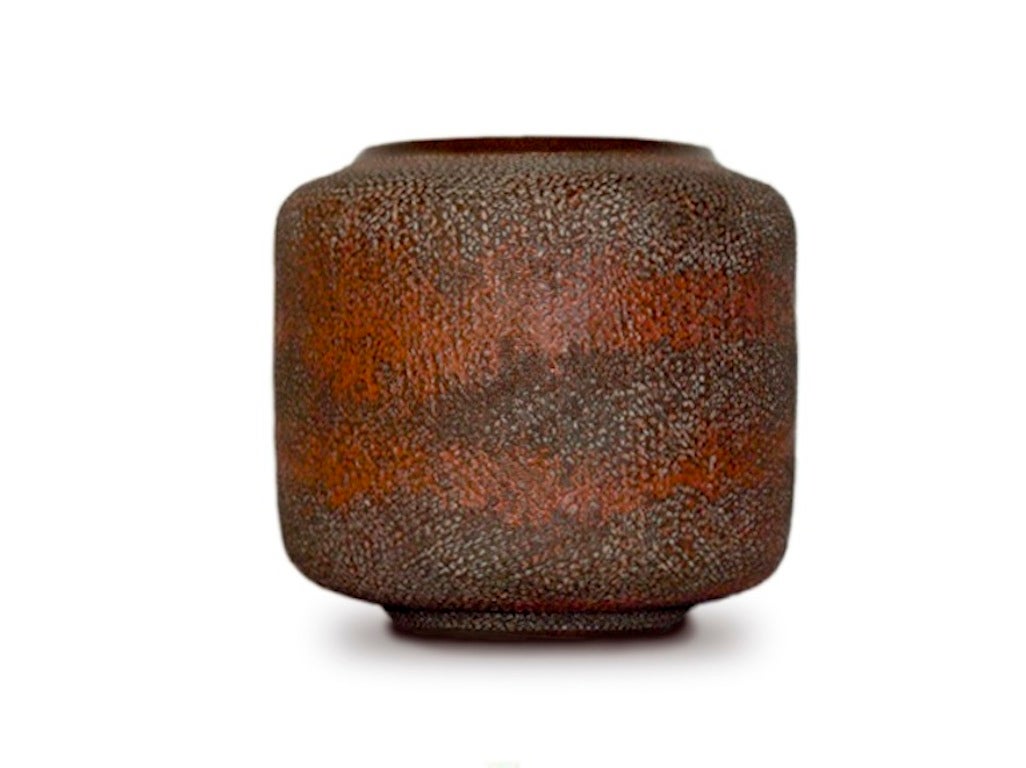 Gertrud & Otto Natzler - K328. Rare, Red Textures Vase For Sale