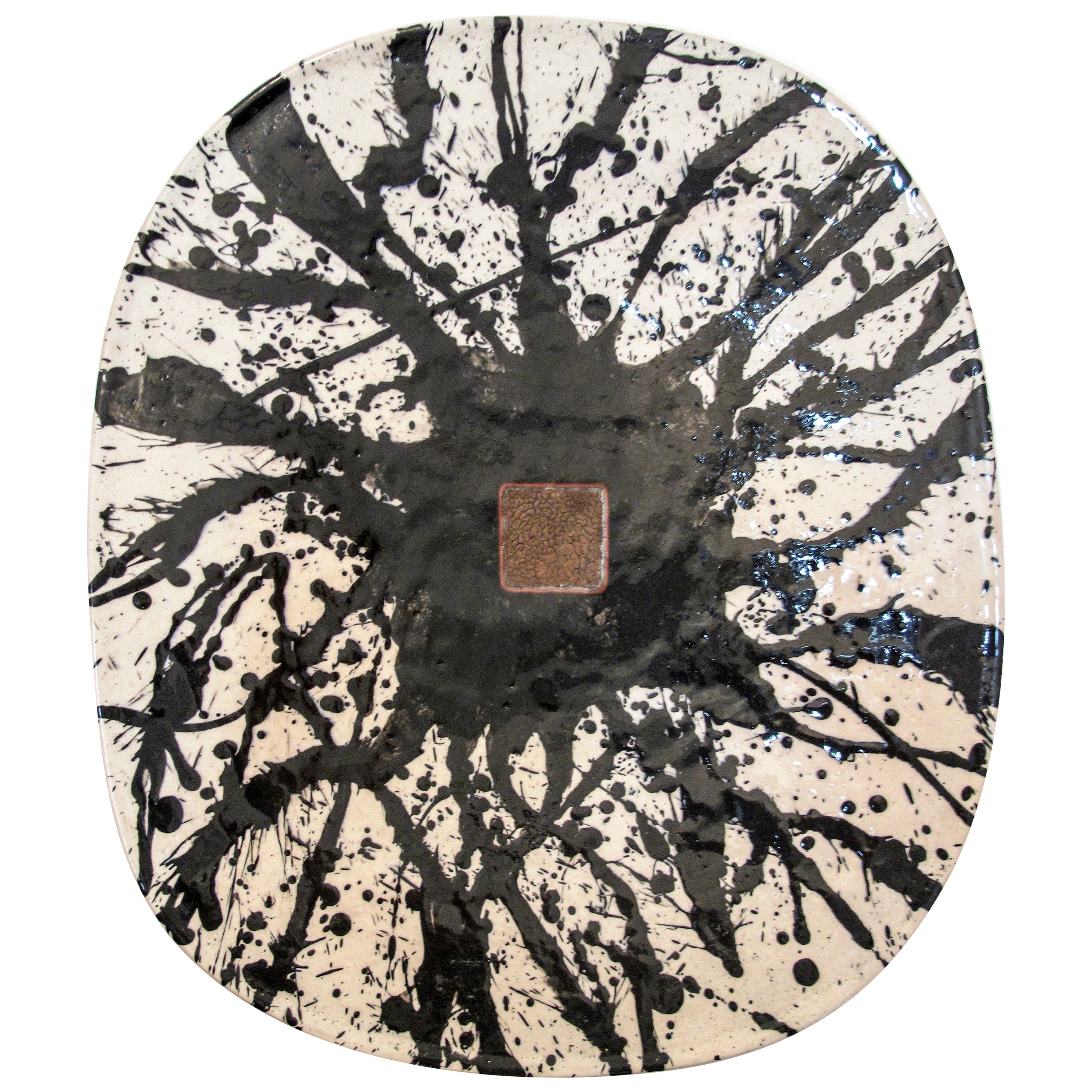 Jun Kaneko Classic Black and White Splatter Platter For Sale