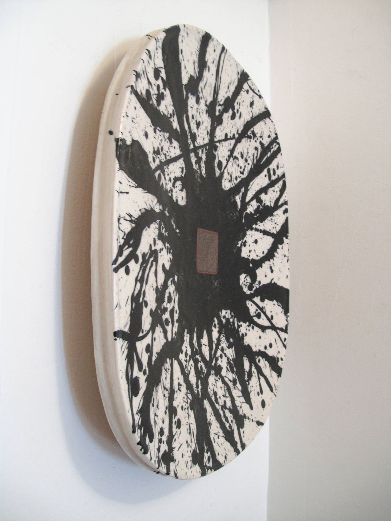 Modern Jun Kaneko Classic Black and White Splatter Platter For Sale