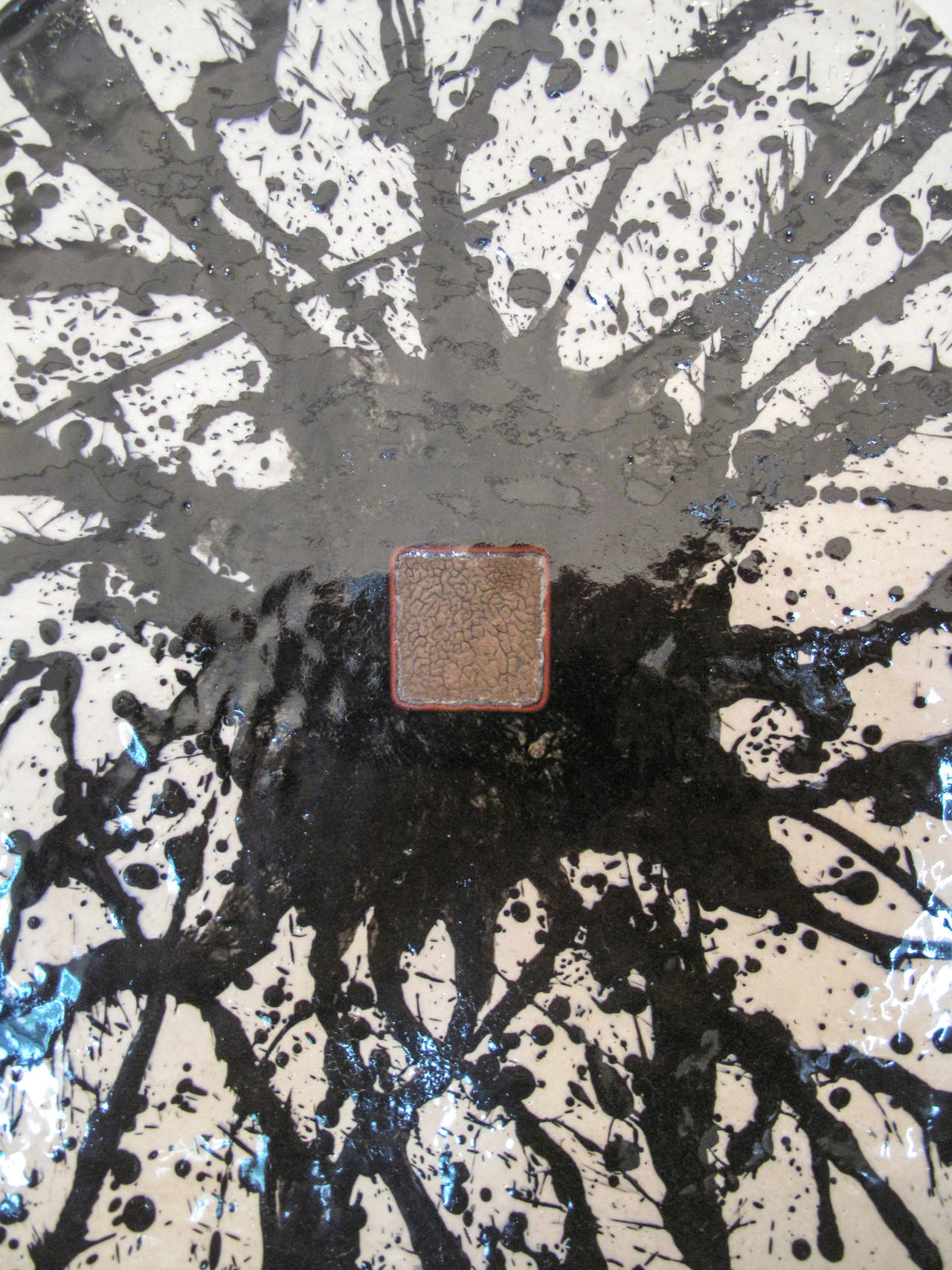 American Jun Kaneko Classic Black and White Splatter Platter For Sale