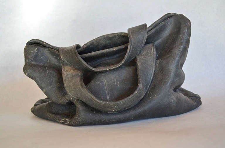 Marilyn Levine - Large Black/Espresso Purse Trompe L'oeil ceramic "leather"