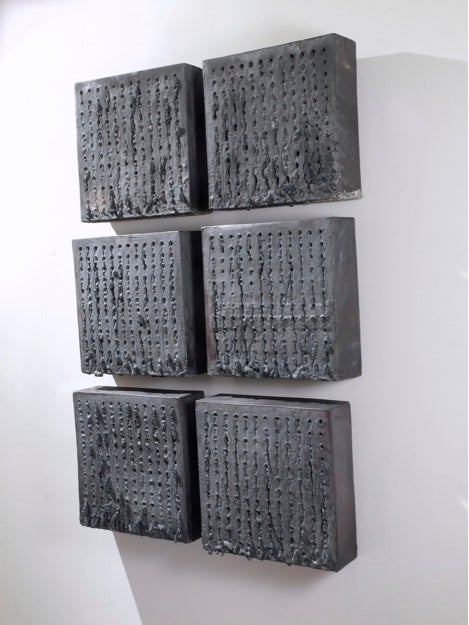 American Richard Carter: Wall Sculpture, Melted Nail Tiles, Black For Sale