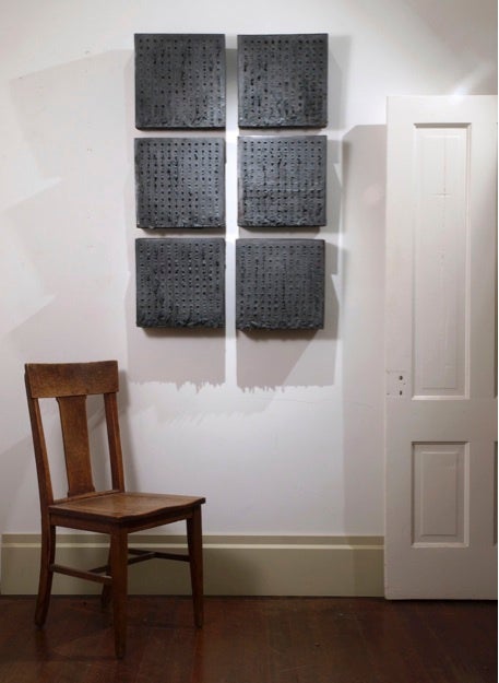 Contemporary Richard Carter: Wall Sculpture, Melted Nail Tiles, Black For Sale