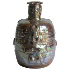 Beatrice Wood: Museum Quality Luster Bottle Vase w Relief Decor